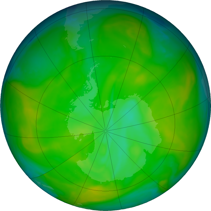 Antarctic ozone map for 02 December 2019